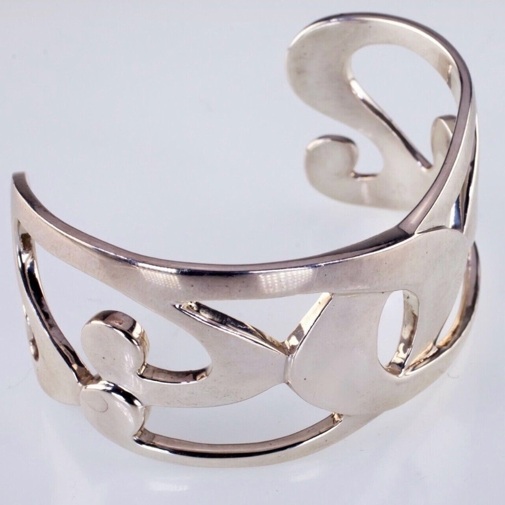 Vintage Winterthur Museum Sterling Silver Wide Modernist Heavy Open Bracelet